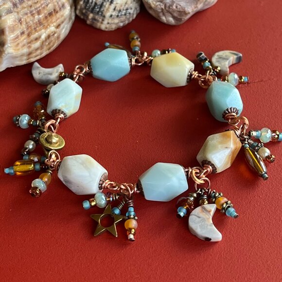 Gemstone Dangle Bracelet, Amazonite, Beaded Bracelet, Chunky Boho - Picture 5 of 7